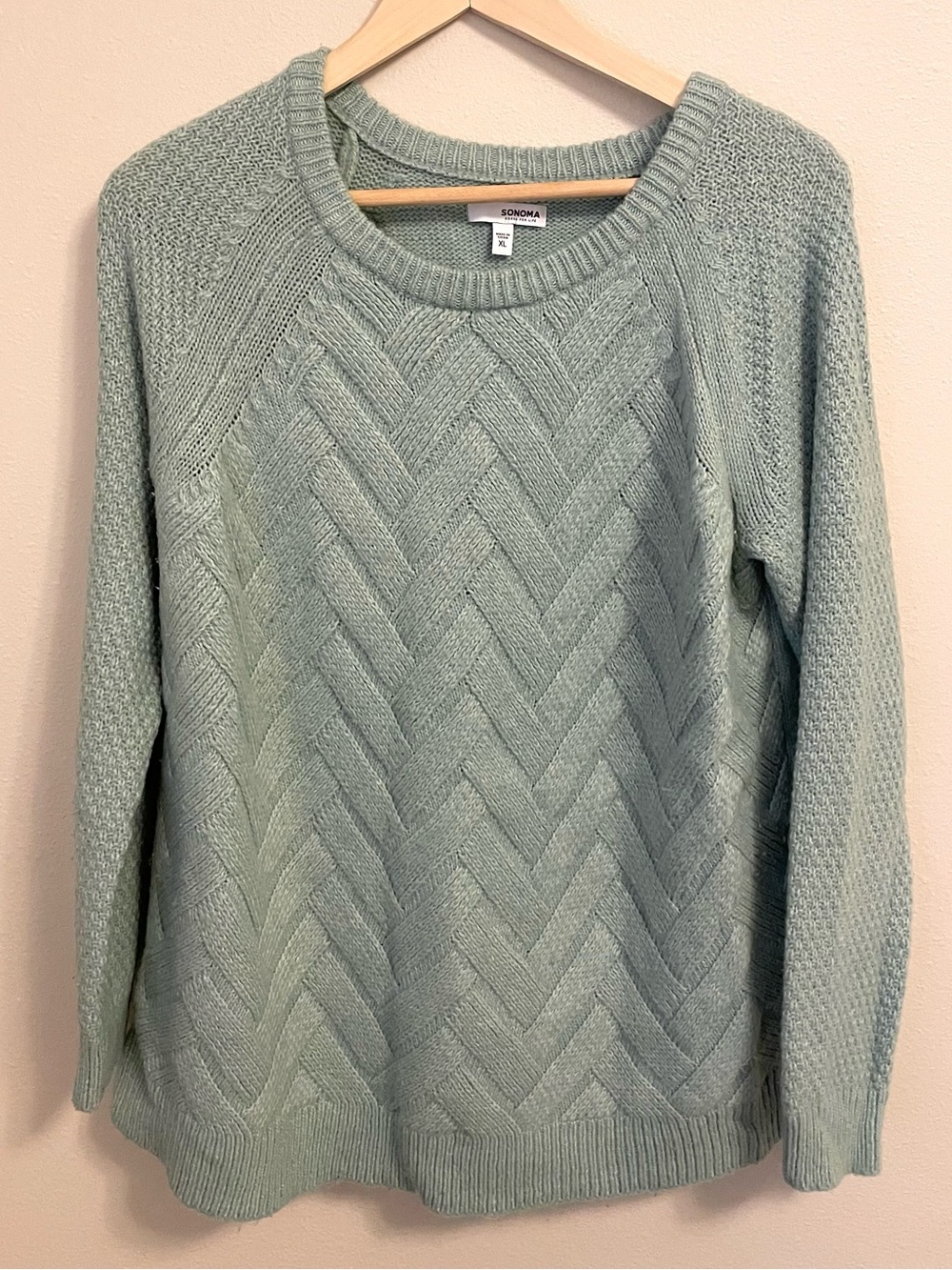 Sonoma - Light Blue Mint Herringbone Knit Crewneck Sweater - Size XL